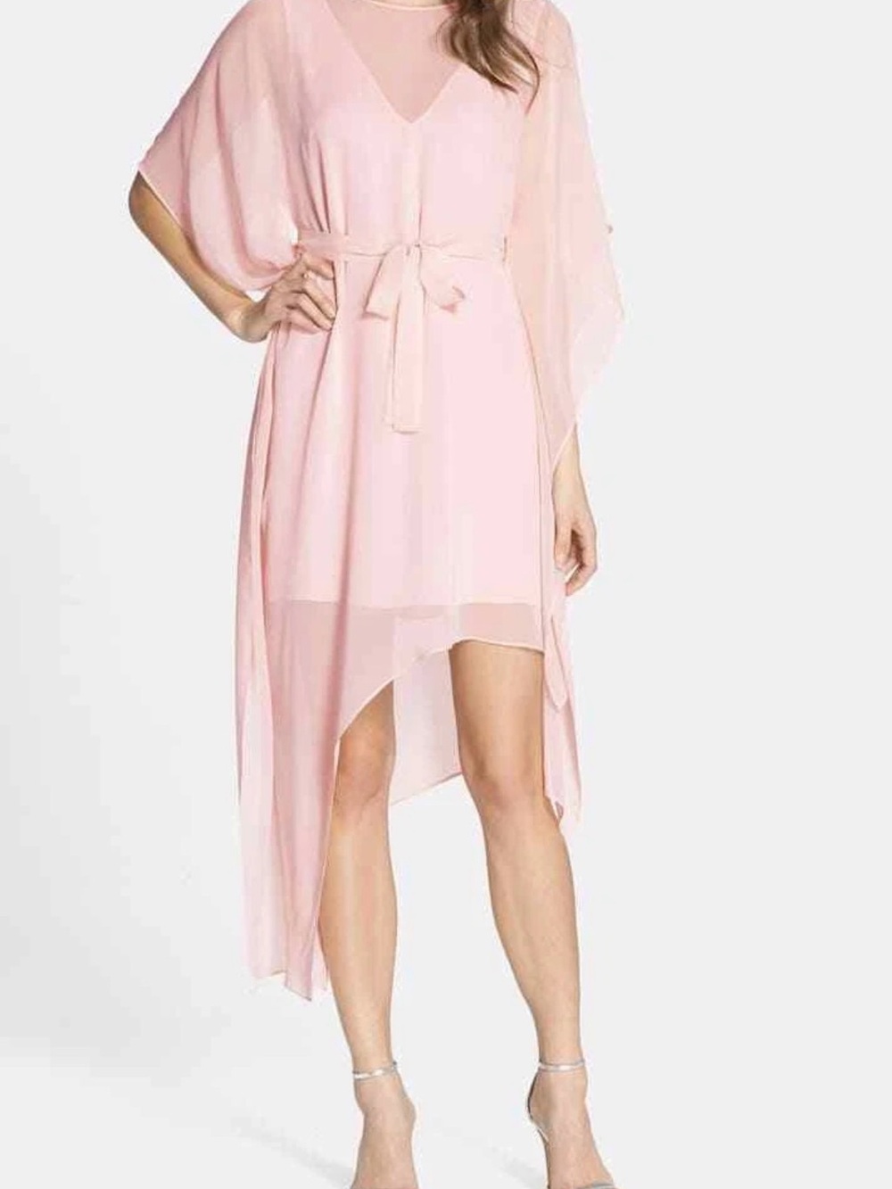 BCBGMaxAzria Blush Pink High-Low Chiffon Tie-Waist Dress